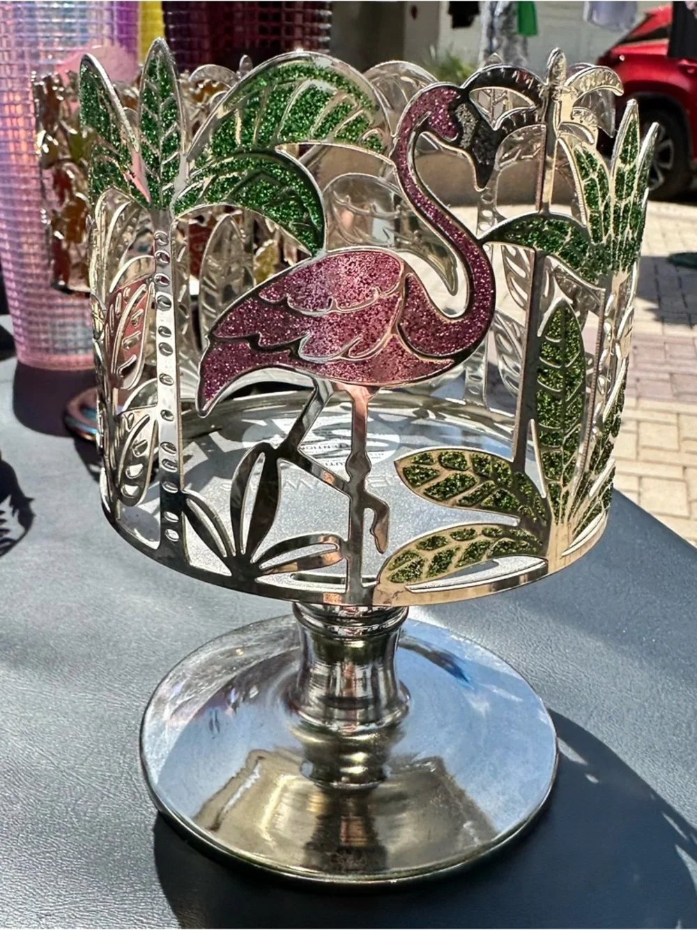 Bath & Body Works Pink Flamingo & Green Tropical Metal Candle Holder - Picture 2 of 5